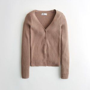 what is it: brown cardigan        brand: hollister     size: xs